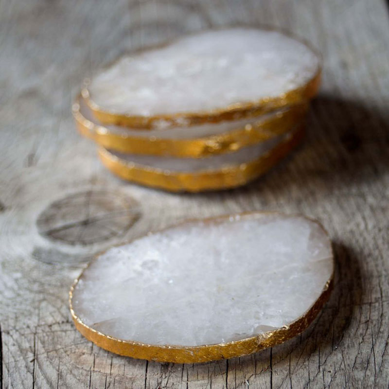 Quartz Set of 4 Coasters, D9cm, Gold-1