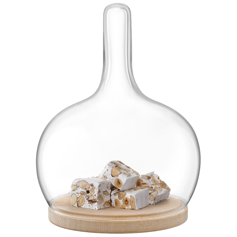 Cloche Glass Dome & Oak Base, D19.5cm, Clear-2