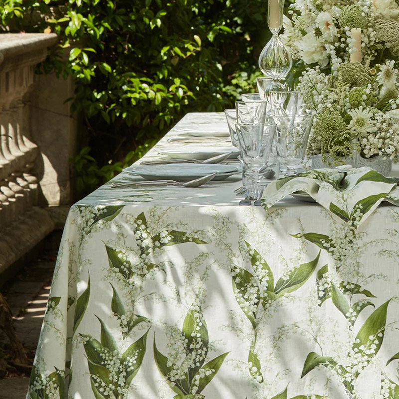 Lilly of the Valley Muguet' Linen Tablecloth, 165 x 300cm, White-5