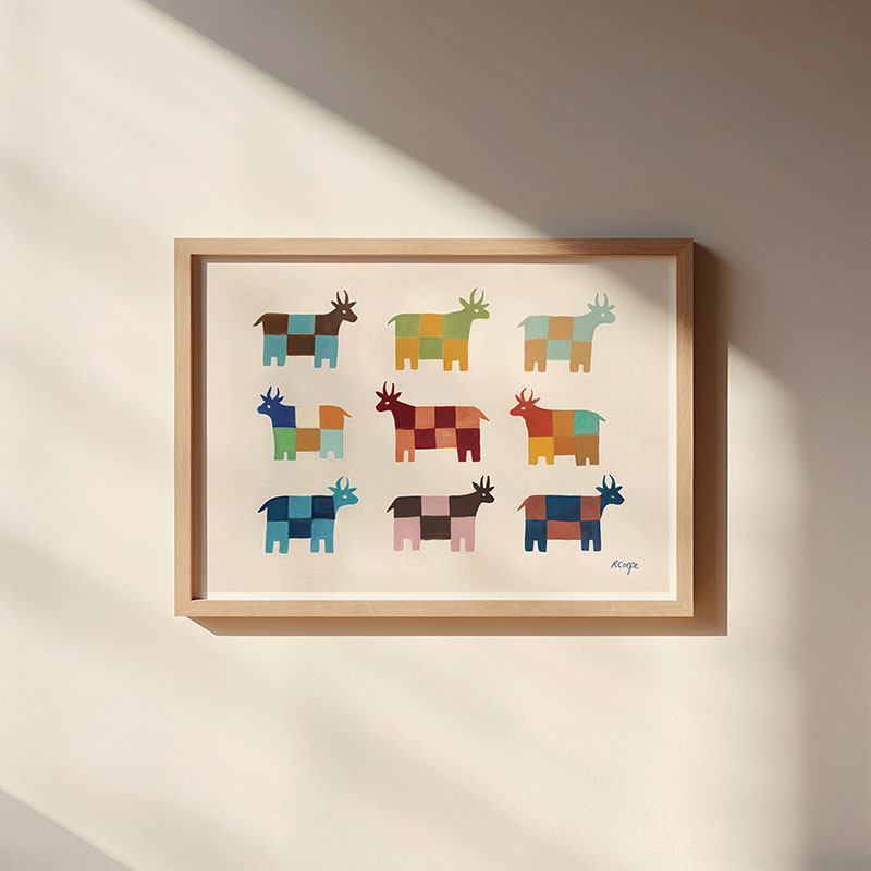 Patchwork Cows Print, A3, Multi-0