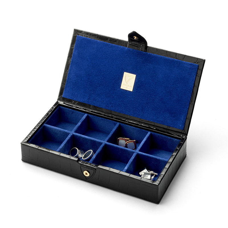 Cufflink Box, L11.5 x W21.5cm, Black Croc-0