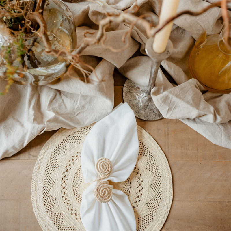 Classic Set of 2 Open Weave Placemats, D30cm, Natural-2