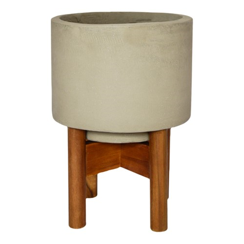 Vigo Planter with stand, H30.5 x W22 x D22cm, Cream/Brown-0