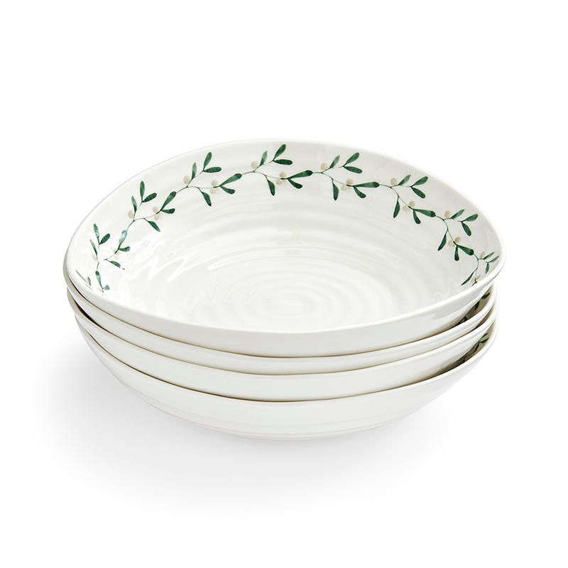 Mistletoe Set of 4 Pasta Bowls, D23.5cm, White/Green-0