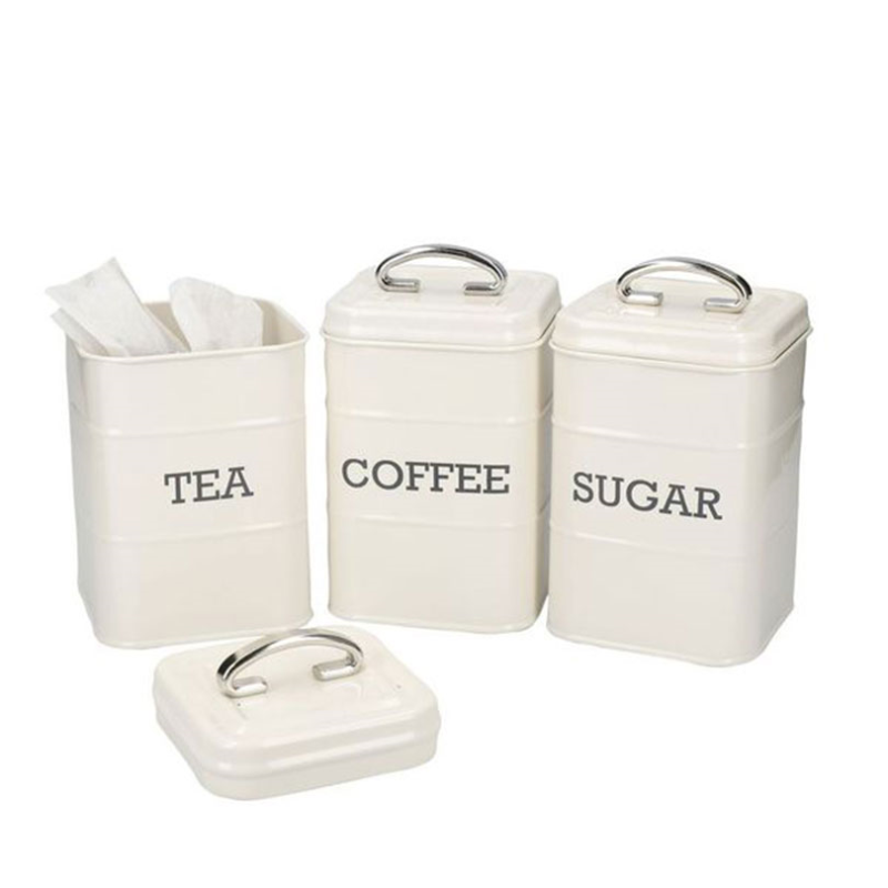 Living Nostalgia 3 Piece Storage Tin Set, Antique Cream-0