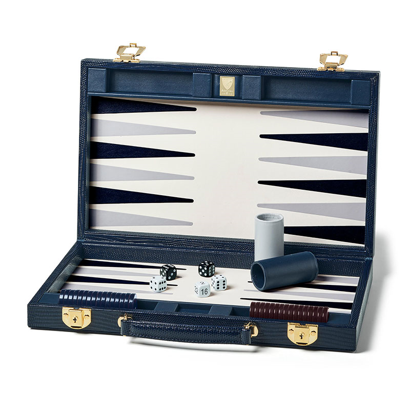 Backgammon Set, L38 x W23cm, Midnight Blue Lizard-0