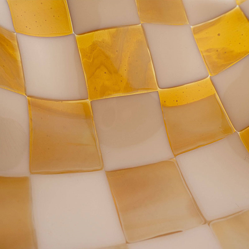 David Perry Bullseye Checkered Wavy Bowl, 25x25x6cm, Almond & Amber-6