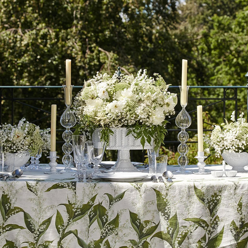 Lilly of the Valley Muguet' Linen Tablecloth, 165 x 300cm, White-4