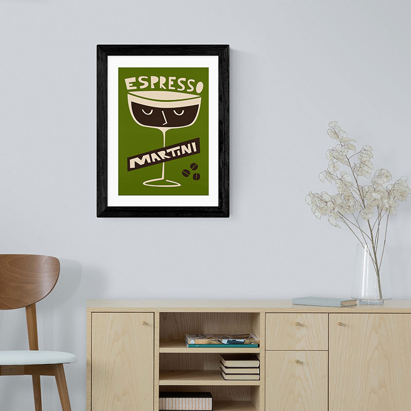 Fox and Velvet Espresso Martini Art Print, H44 x W35.5cm, Green-1