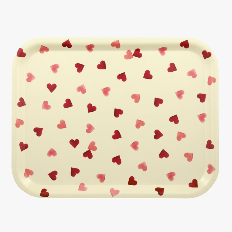 Pink Hearts Birch Rectangular Tray, 37cm x 29cm-0