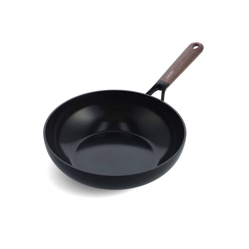 Eco-Smartshape Non Stick Wok with Dark Wood Patterned Handle, 28cm, Black-0