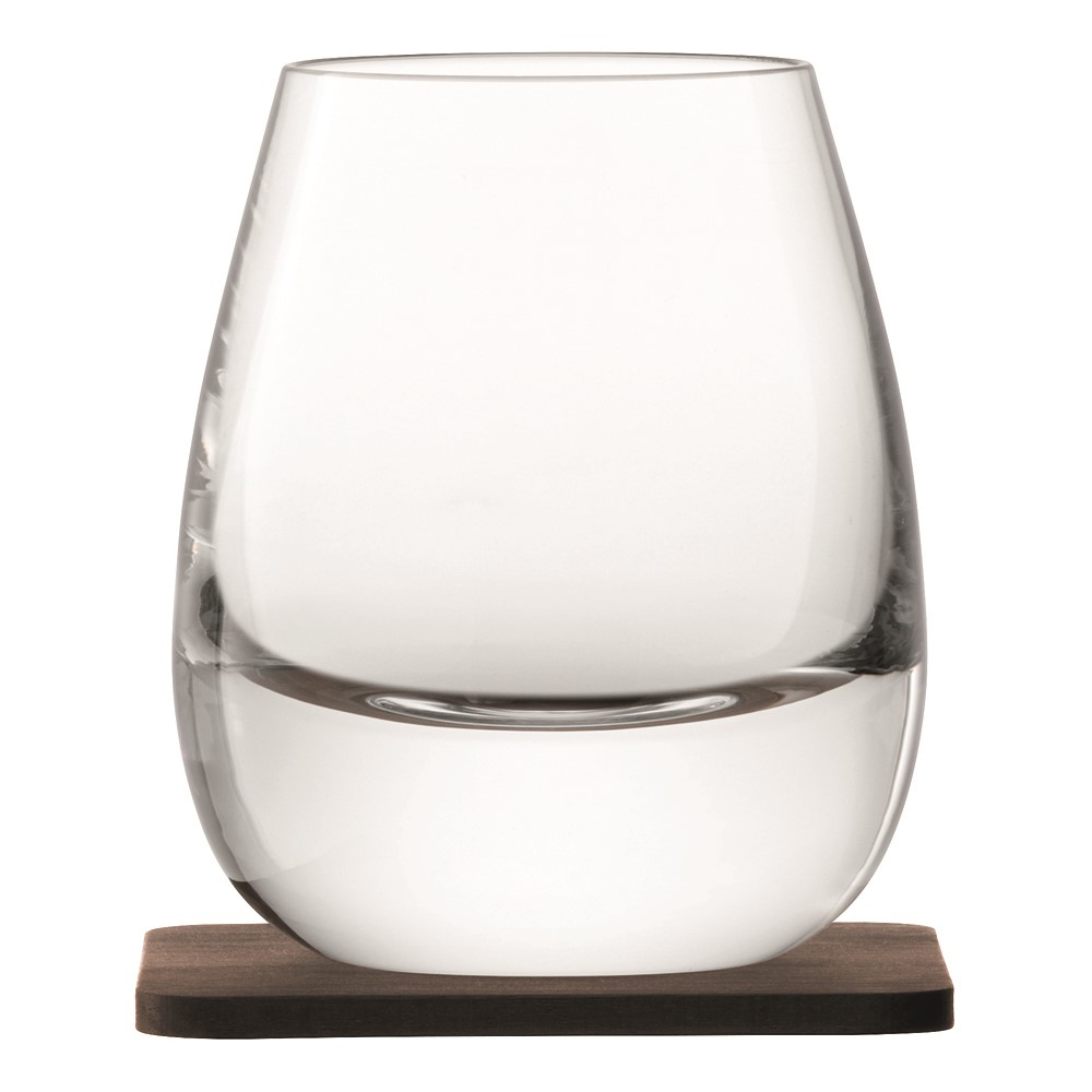 Whisky Pair of Islay tumblers with walnut coasters, 250ml, clear-1