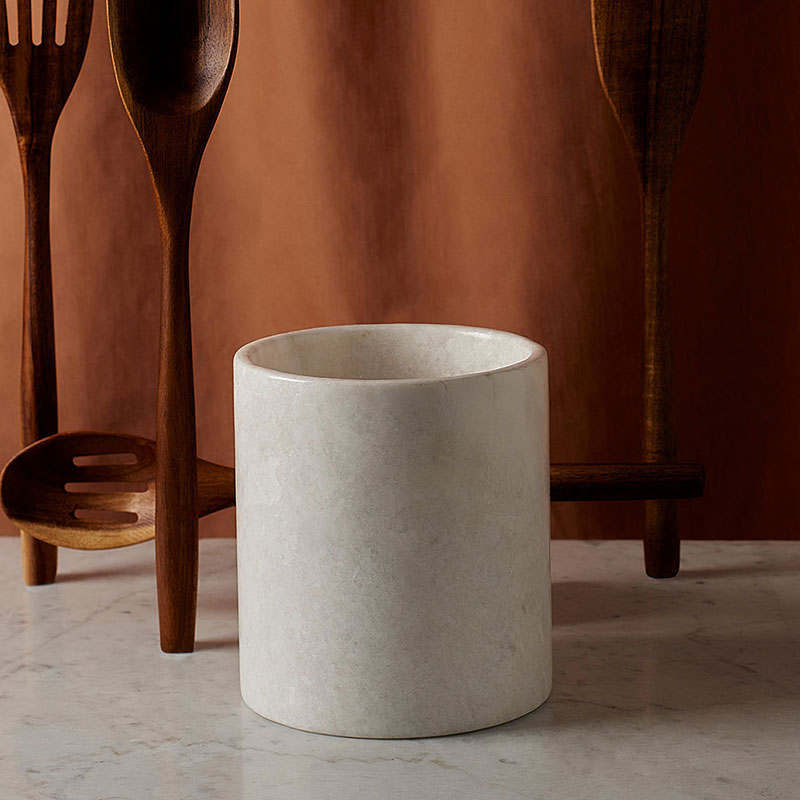 Mandalay Utensil Pot, 16.5 x 14.5cm, Marble-1