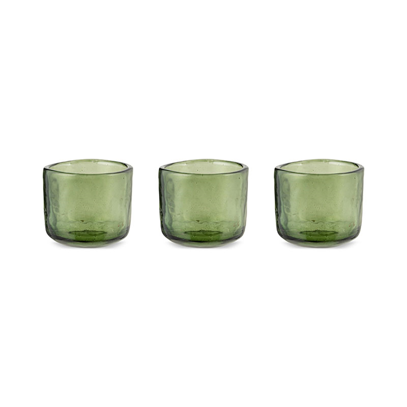 Irda Set of 3 Small Glass Tealights, Dark Emerald-1