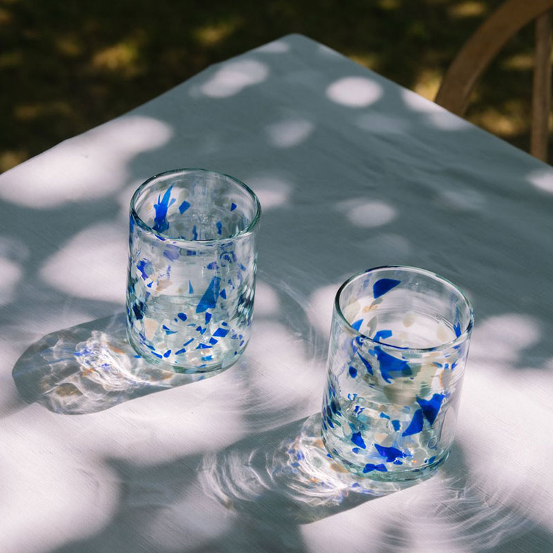 Hielo Set of 2 Hand Made Glass Tumblers, H11cm, Blue-1