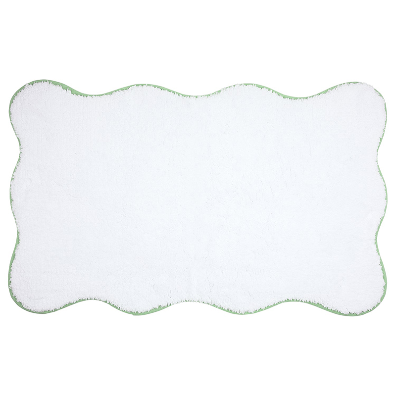 Scalloped Piped Bath Mat, 80 x 50cm, Asparagus-1