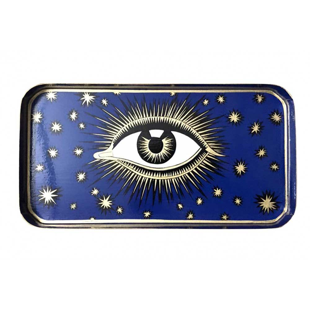 Eye Rectangular Handpainted Iron Tray, 32 x 17cm, Midnight Blue-0