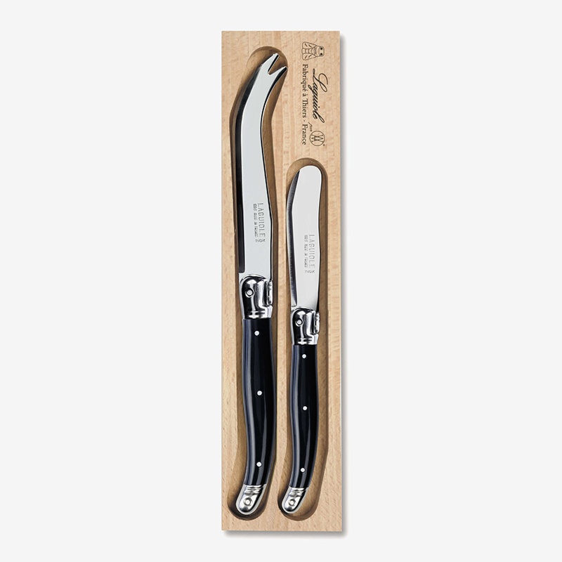 Set of 2 Cheese Knives in a Tray, Black-0