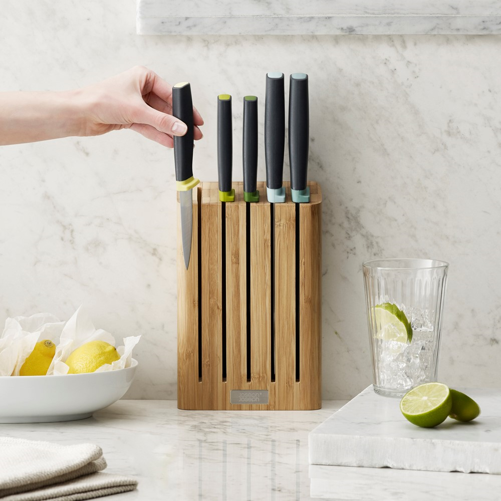 Elevate 5 piece knife set with bamboo block, H6 x W35.5 x D15cm, Opal-7