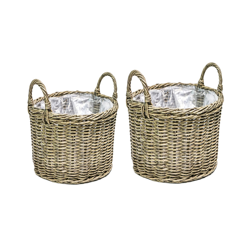 Polyrattan Set of 2 Planters, Natural-1