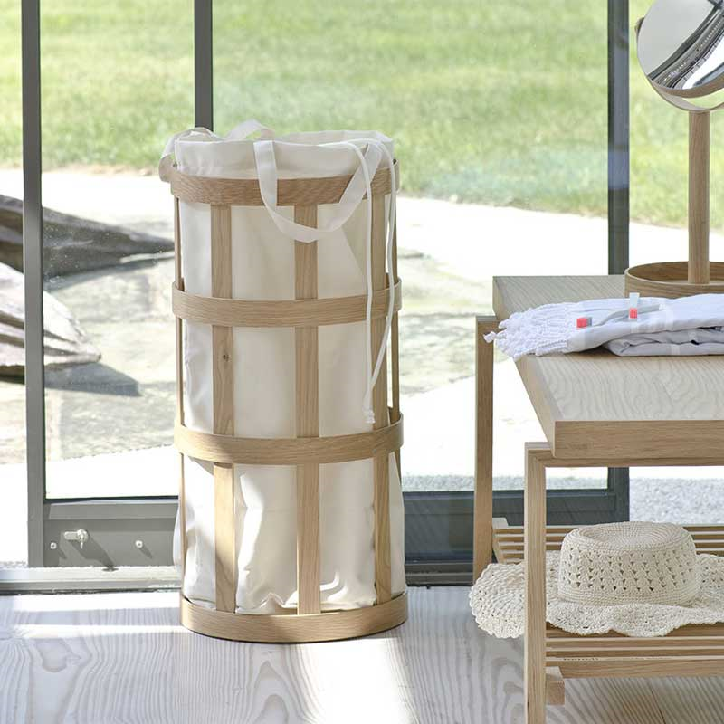 Laundry basket cage, H63 x W31 x D31cm, White/Oak-0