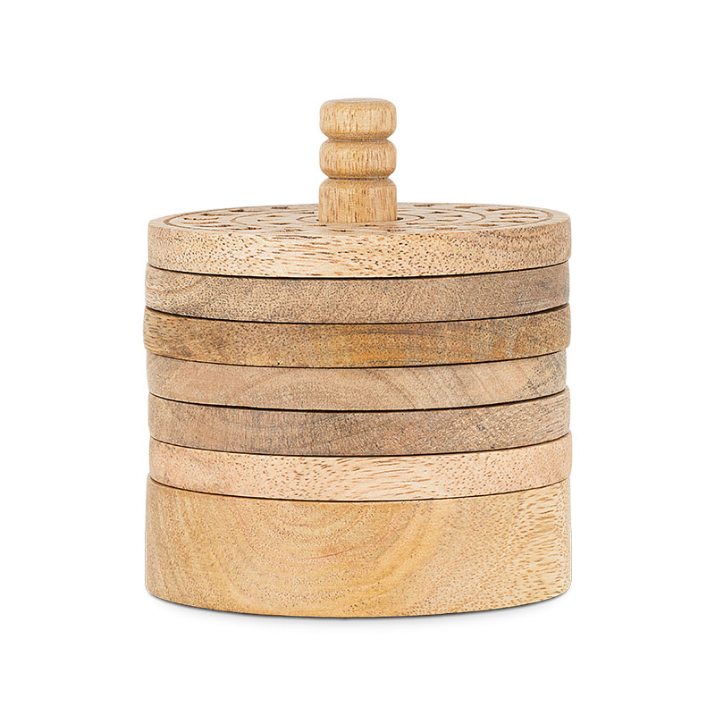 Anali Mango Wood Coasters, D10cm, Natural-1