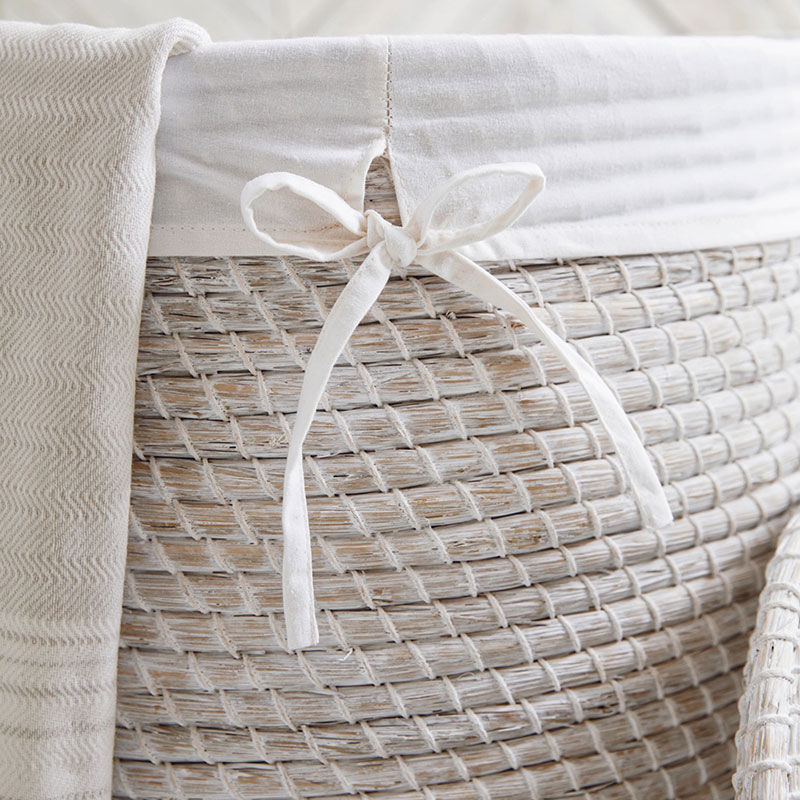 Woven Seagrass Laundry Basket, H64cm x D46cm, White-3