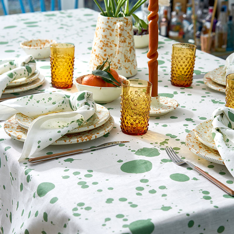 Splatter Tablecloth, W165 x L270cm, Smoke Green-0