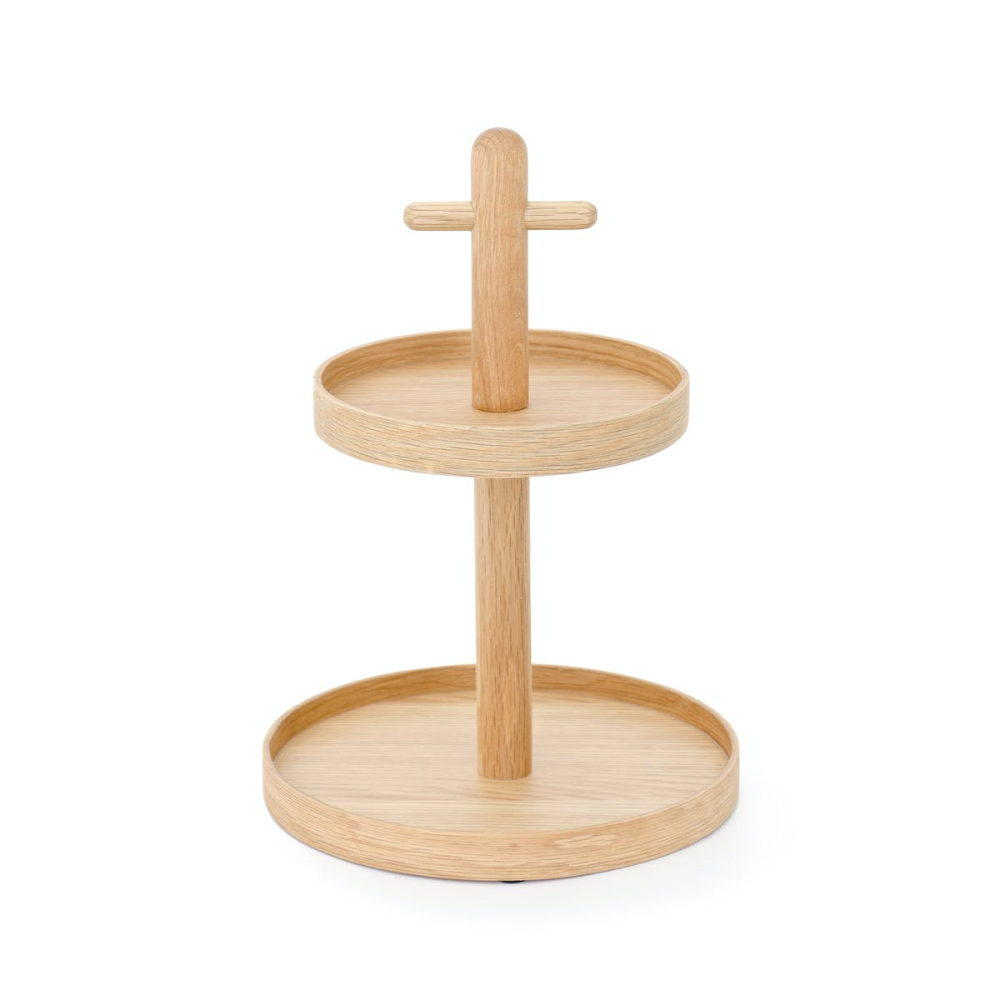 Cookhouse Two tier fruit stand, H35.4 x Dia25.4cm, Natural Oak-1