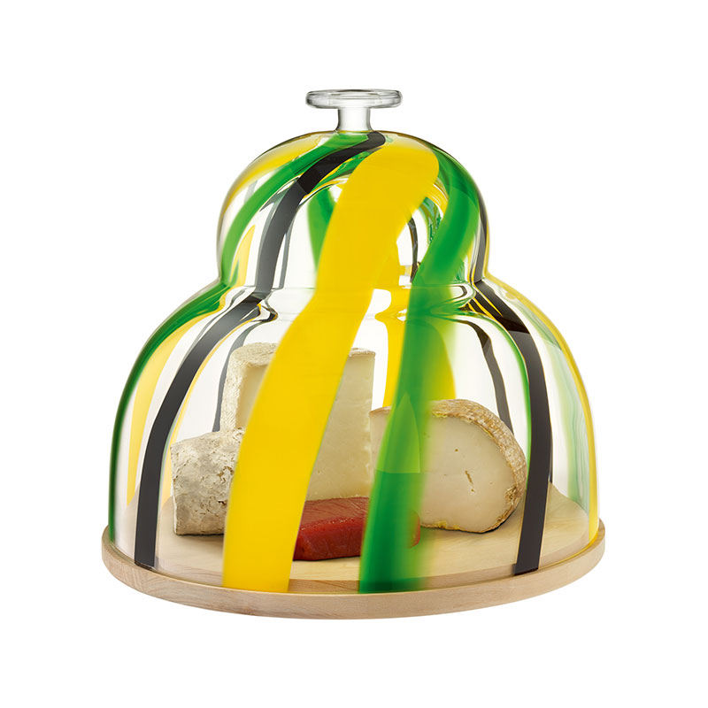 Folk Cake Dome With Ash Base, D30 x H27.5cm, Black/Green/Yellow-0