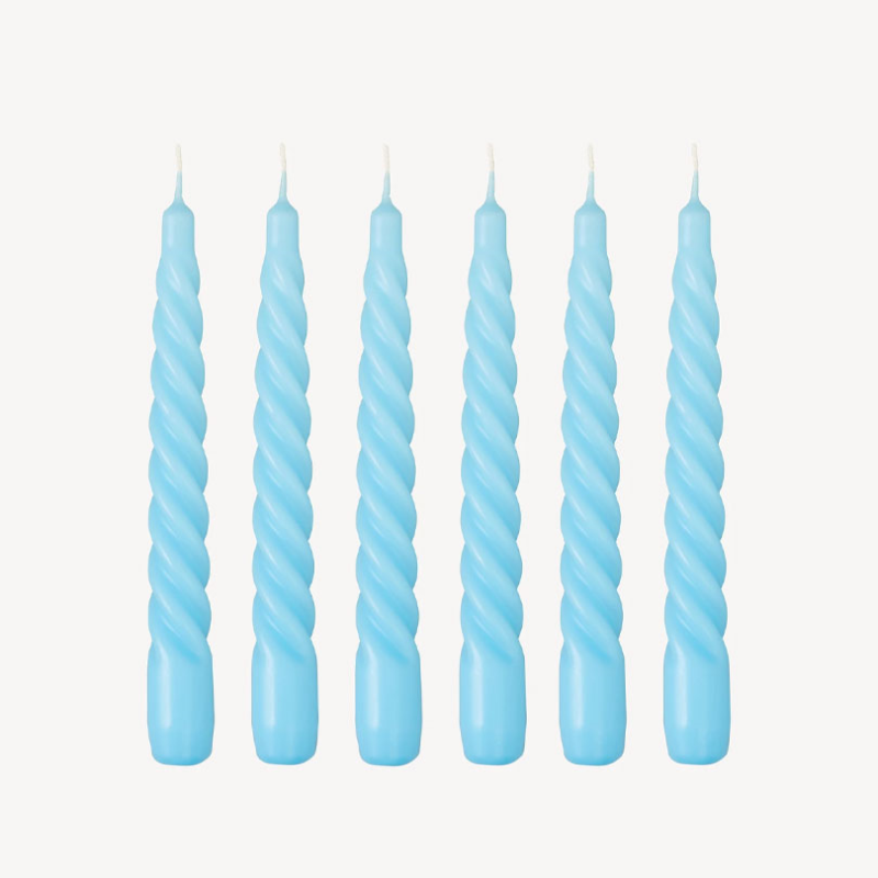 Twist Set of 6 Dinner Candles, H20cm, Sky Blue-0