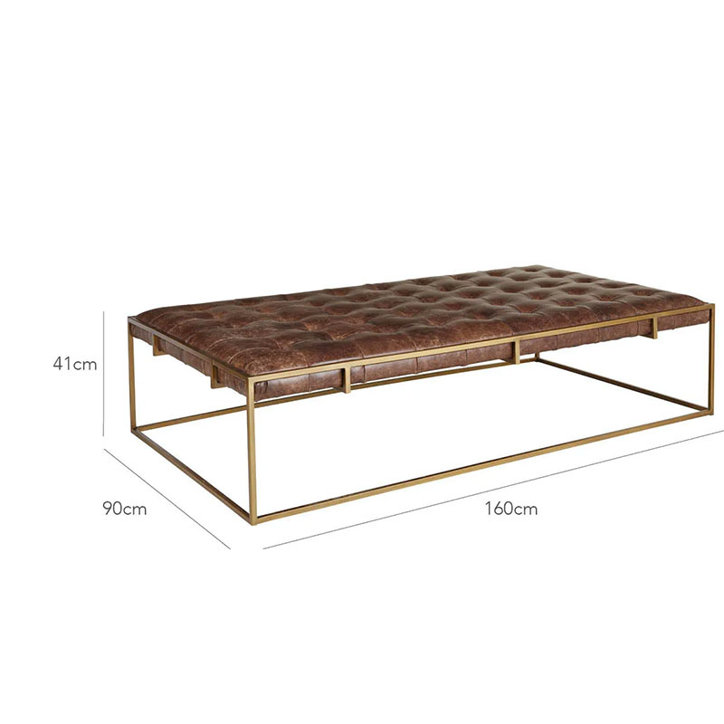 Wallace Coffee Table, H41 x W160cm, Aged Hazelnut Leather-5