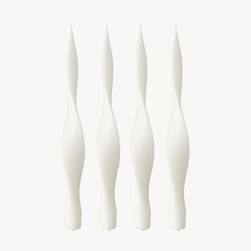 Ribbon Set of 4 Dinner Candles, H30cm, White-0