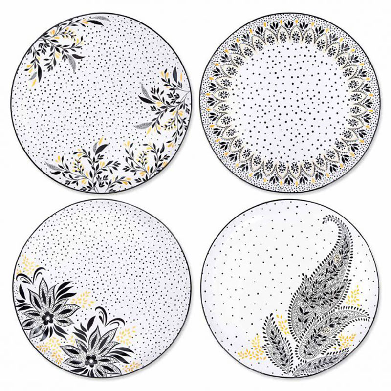 Artisanne Noir Set of 4 Dinner Plates, D27cm, Monochrome-4