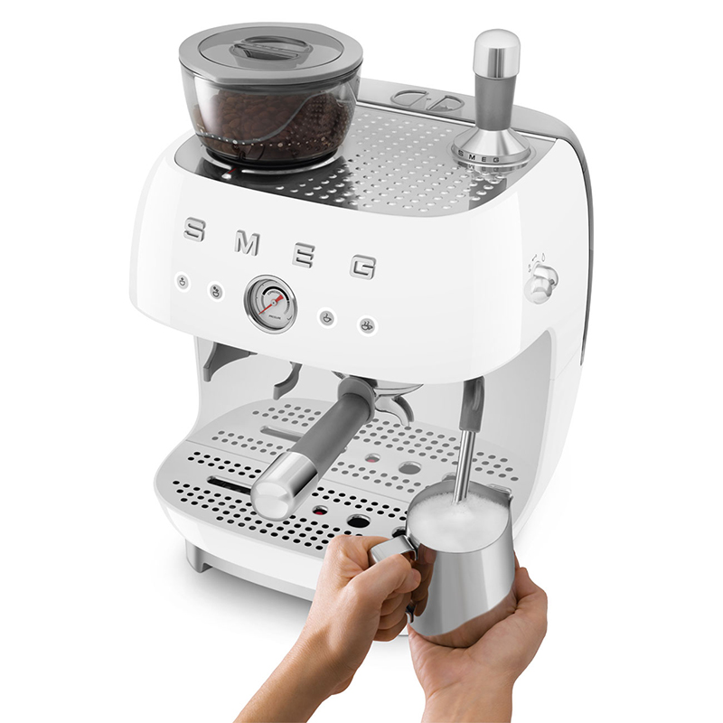 Espresso Coffee Machine with Grinder, White-4