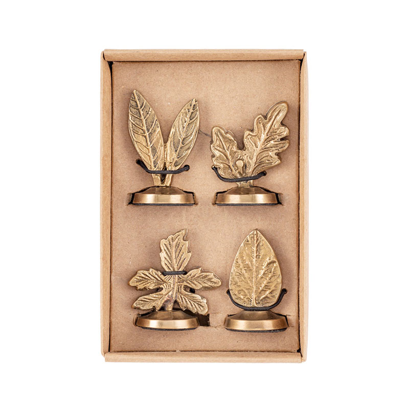 Leaf Set of 4 Place Card Holders, Brass-2