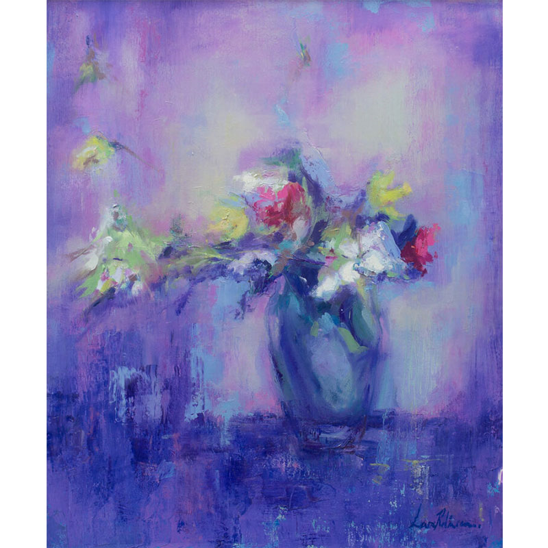 Bouquet In Purple Vase Framed Oil Painting on Canvas, 63.5 x 76cm, Purple/Green-1