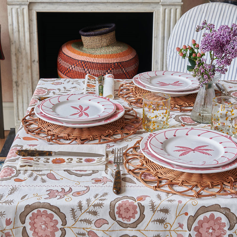 Simla Tablecloth, 170 x 250cm, Pink and Brown-3