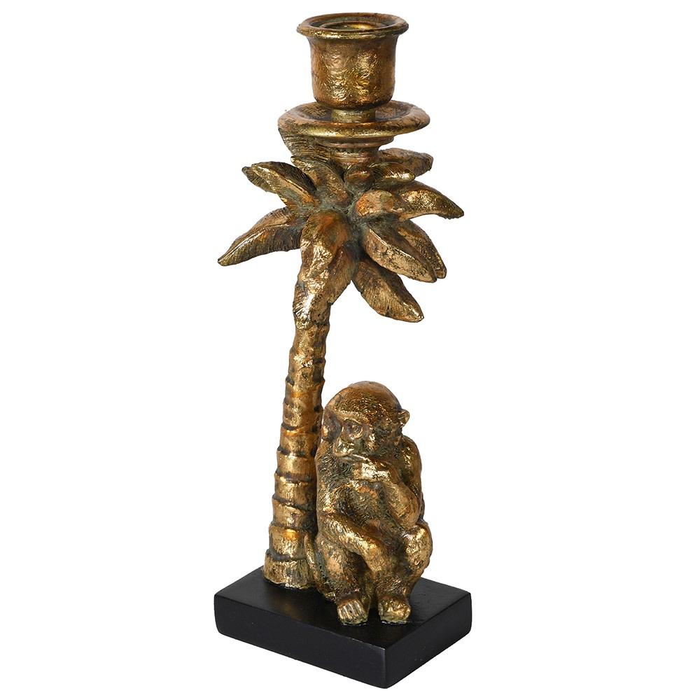 Monkey Palm Candle Stick Holder, H28cm, Gold-0