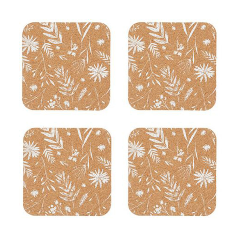 Natural Elements Set of 4 Biodegradable Cork Coasters, D12cm, Cork/White-0