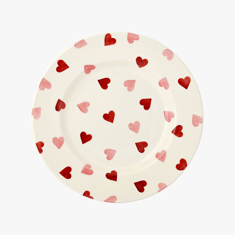 Pink Hearts Plate, D22cm, Cream-1