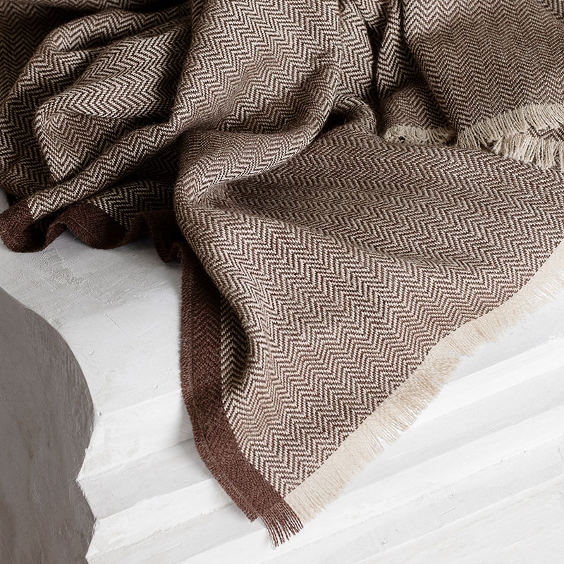 Herringbone Throw, H190cm x W130cm, Chocolate/Beige-2