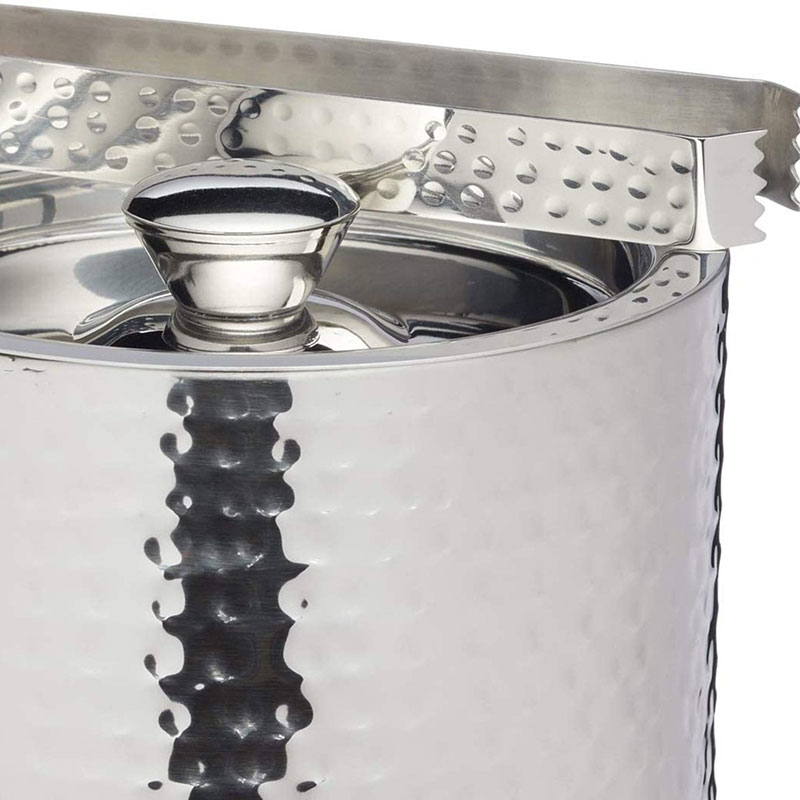 Ice bucket with lid and tongs, 1.5 litre, hammered metal-5