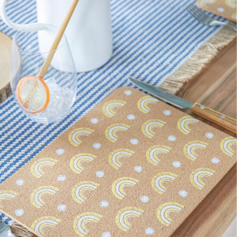 Rainbow Set of 4 Cork Placemats, 29 x 21.5cm, Natural/White-1