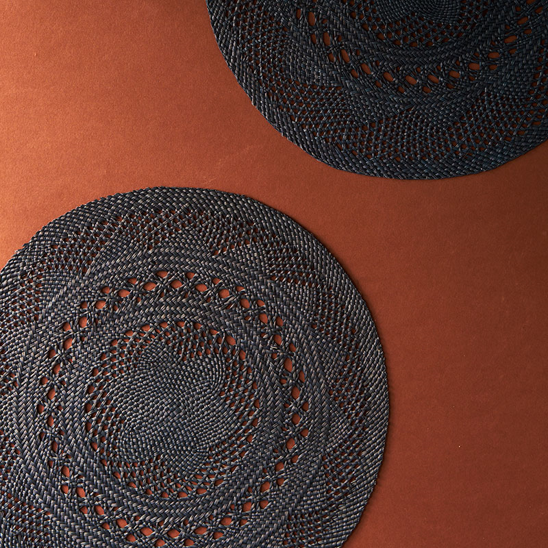 Classic Set of 2 Open Weave Placemats, D30cm, Midnight Blue-1