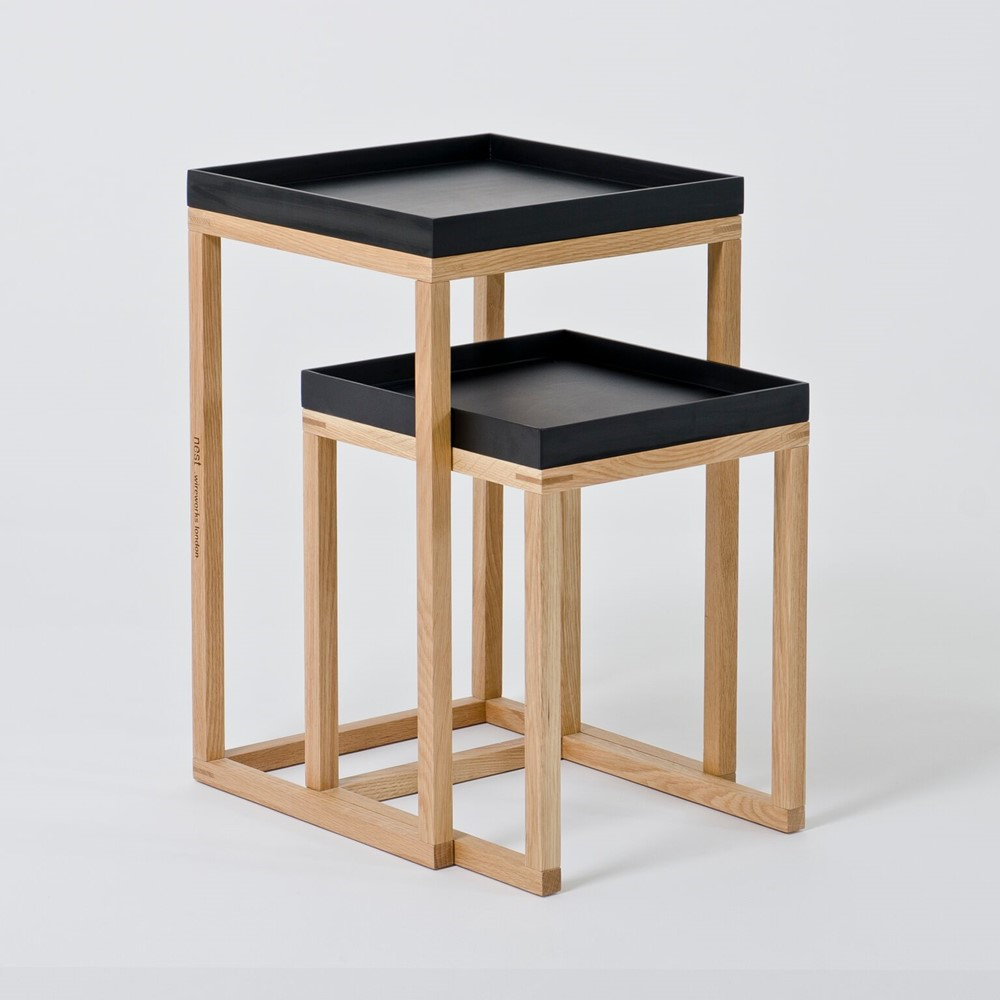 Pair of nest tables, H58.5 x W36 x D36cm, Black/Oak-2