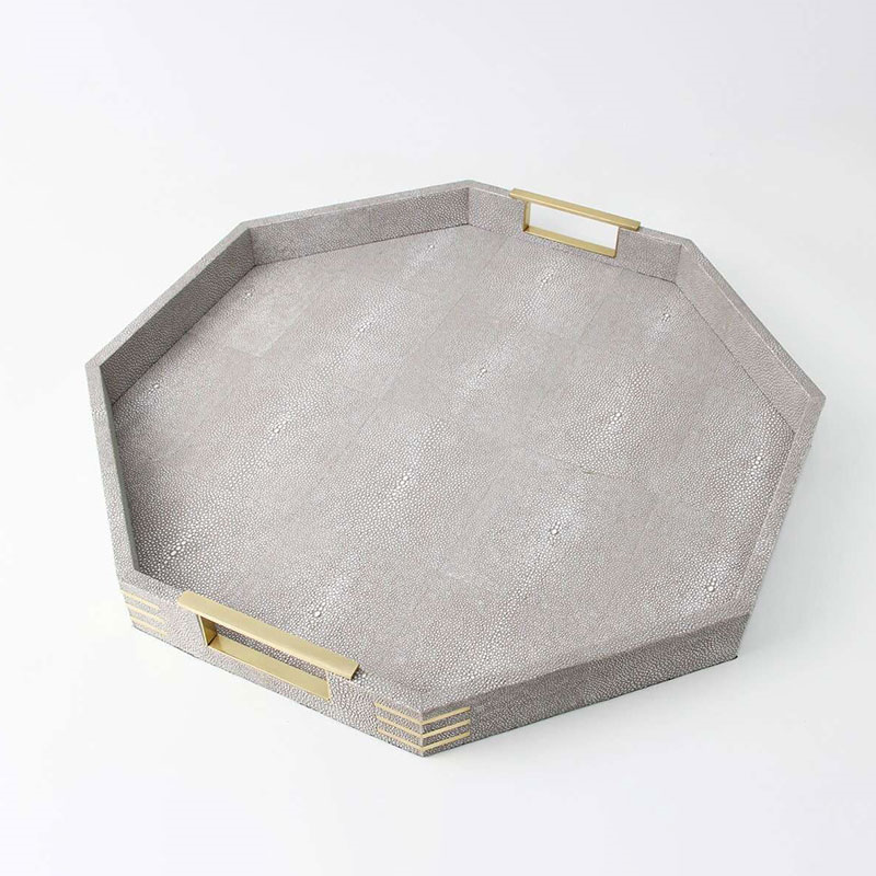 Christie Octagonal Serving Tray, D50cm, Barley Shagreen-0