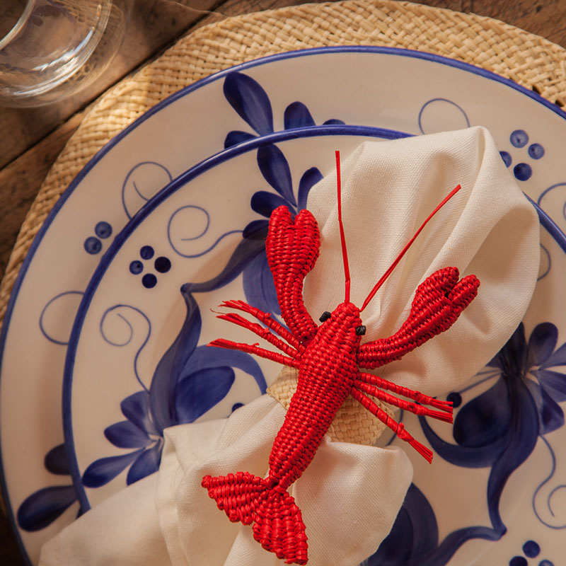 Narino Lobster Set of 4 Woven Napkin Rings, Red-2