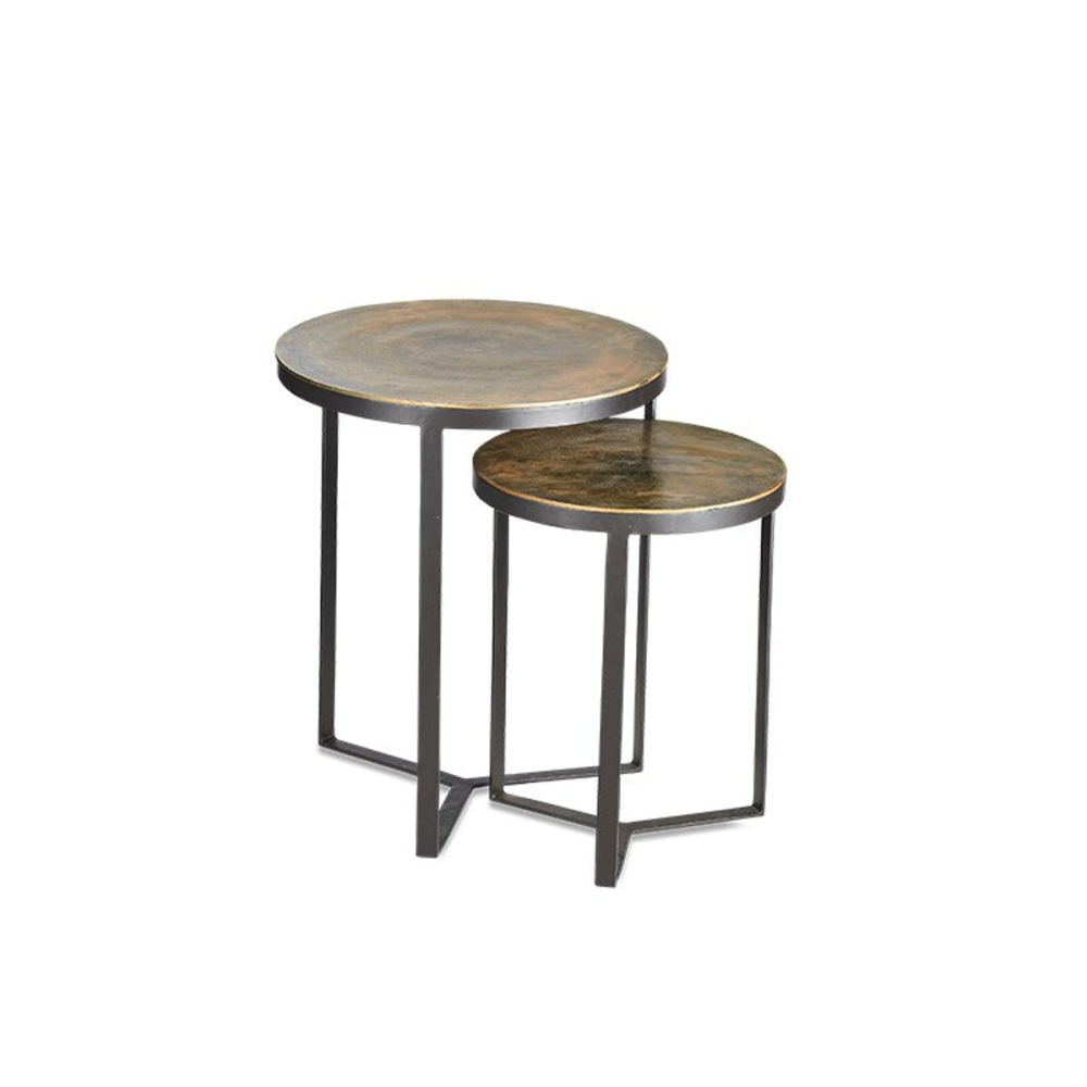 Maba Set of 2 nesting tables, Dia46cm, Antique Brass-1