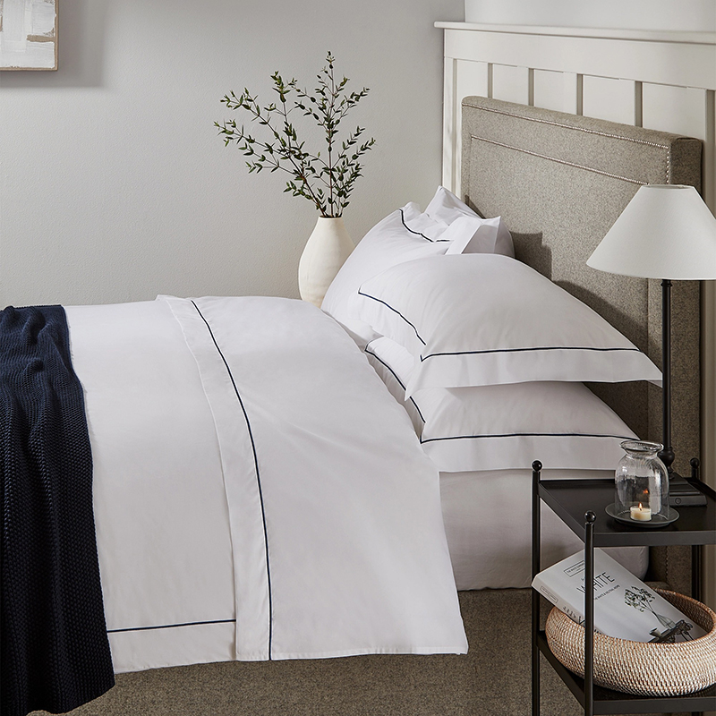 Single Row Cord Oxford Pillowcase, Standard, White/Navy-1